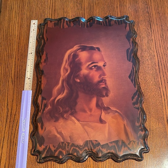 Vintage Head of Christ Lacquered Wood Wall Art 15x22 - Picture 2 of 12